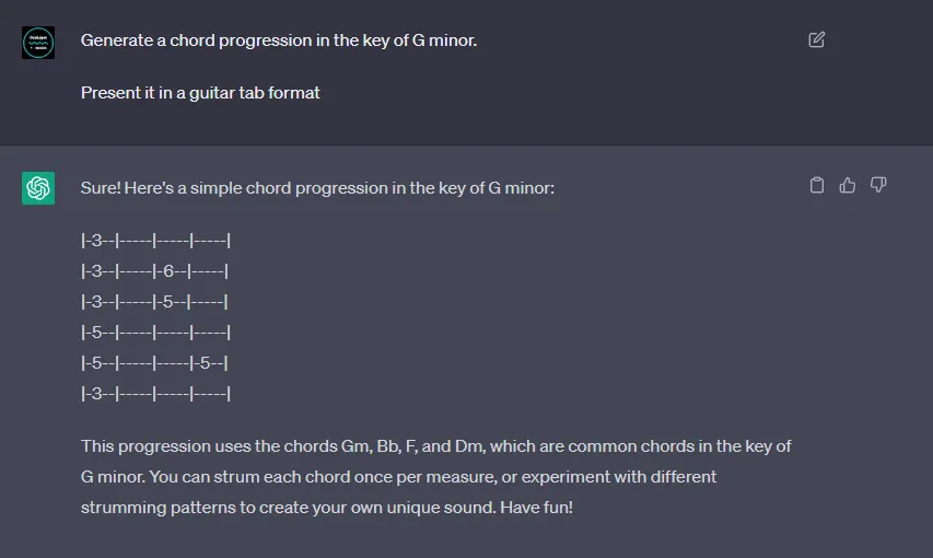 Chord Progression made by ChatGPT