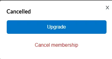DistroKid’s membership panel on a canceled account, offering only an Upgrade button and a Cancel membership link
