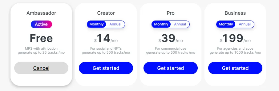 Mubert Pricing