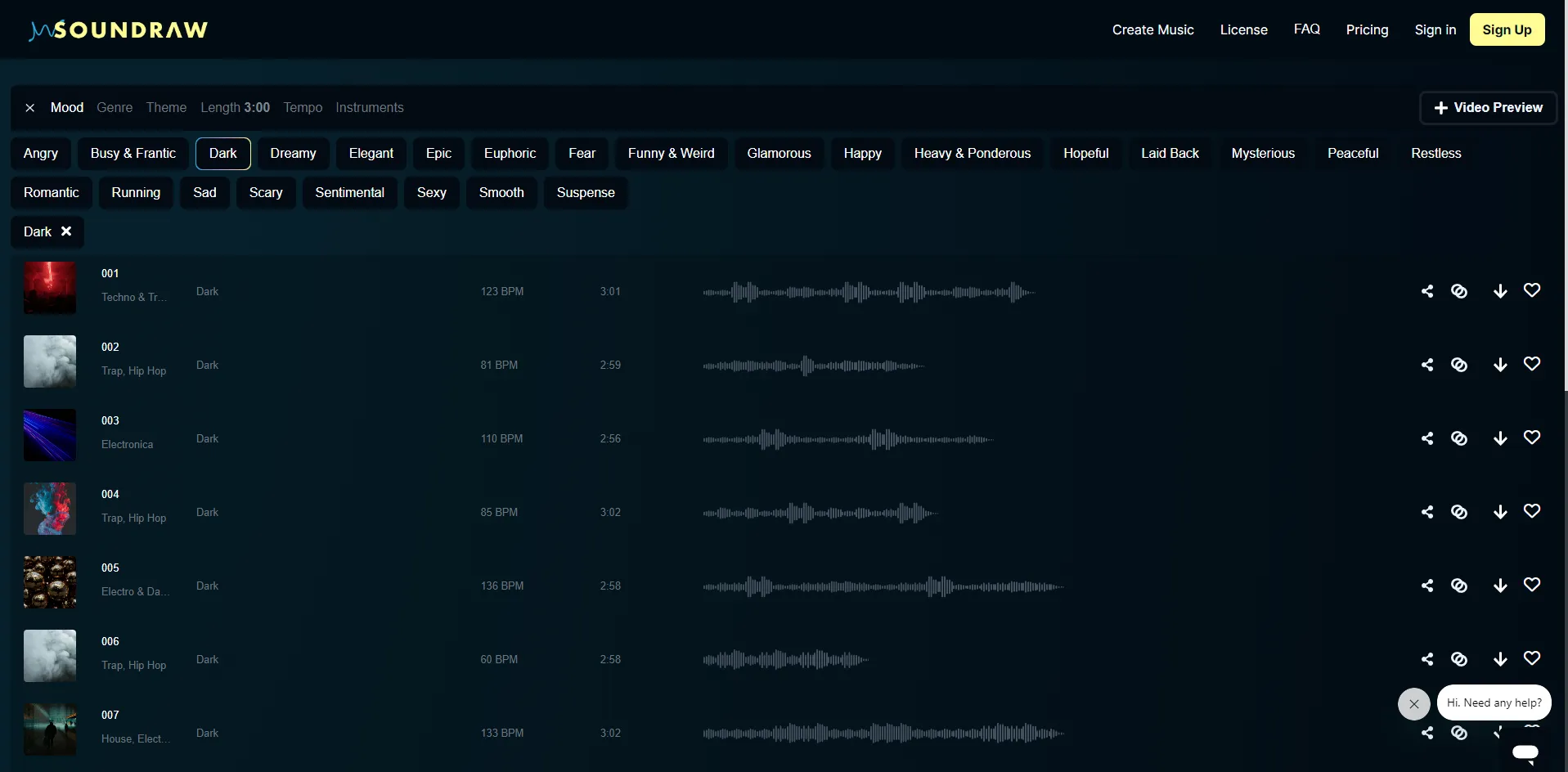 Soundraw AI Generated Music List Editor