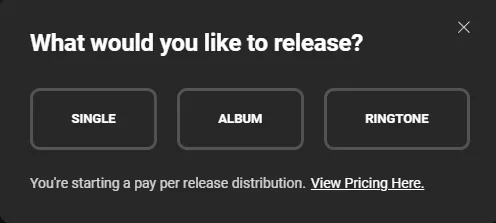 TuneCore Release Options: Single Album, Ringtone