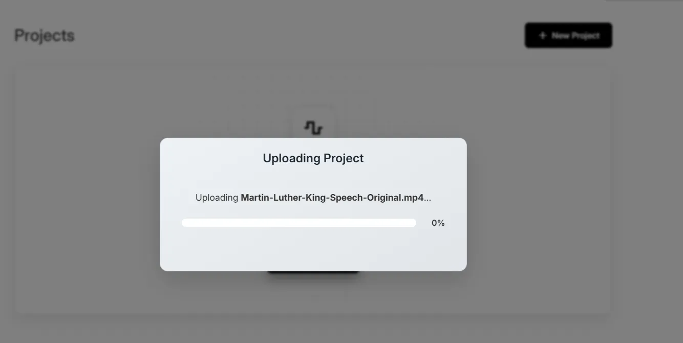 Diffio's upload modal, showing a project uploading